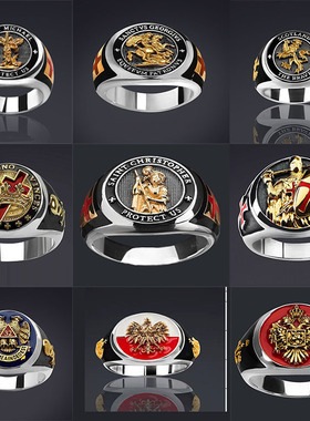 跨境畅卖金色首饰共济标志潮男滴油指环直供复古