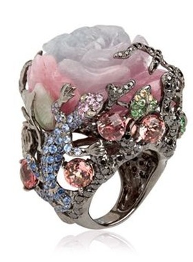 饰品跨境热卖款式树藤石蜥蜴黑金戒指wish牡丹花