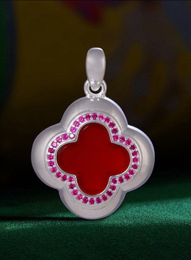 S925银孔雀石四业嘎乌盒吊坠民族风藏式镶嵌红玛瑙情侣款可打开