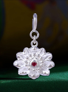 银S925乌巴拉花吊坠藏式民族风情侣款银镀金镶嵌宝石挂坠卡扣