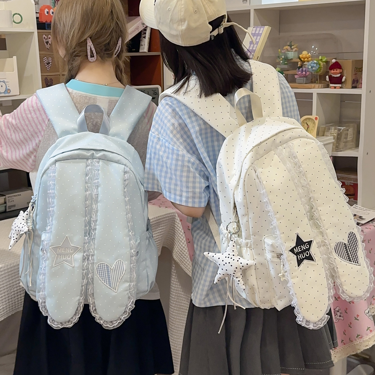 中点可爱兔耳波点书包软萌小众萝莉背包女小学生初中生儿童双肩包