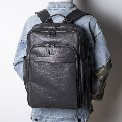 LAN+2HB休闲旅行双肩包头层牛皮