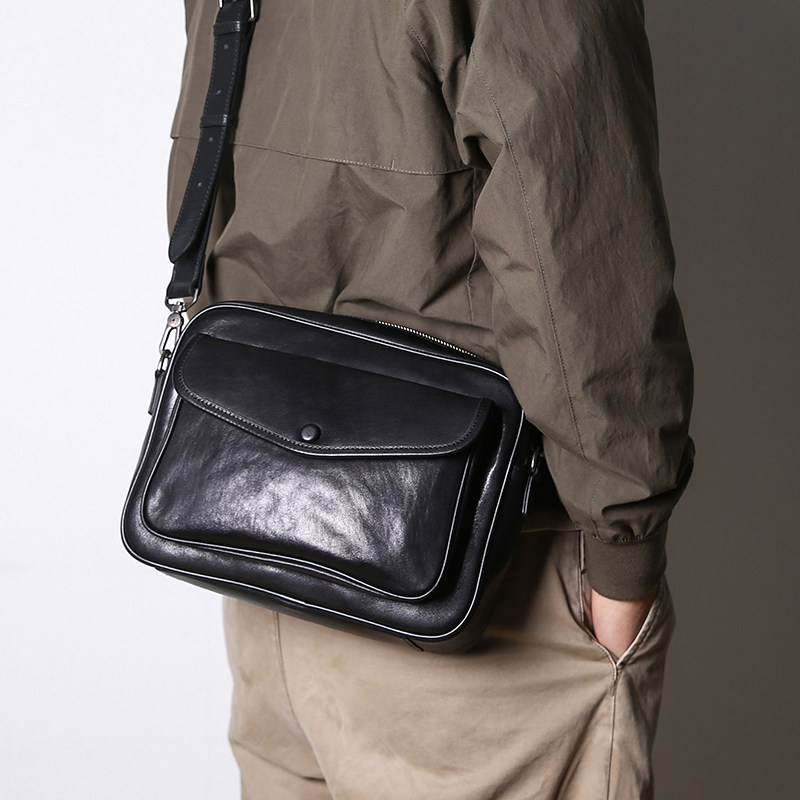 全皮肩带真皮男士单肩斜挎包植鞣牛皮休闲横款大容量通勤简约小包
