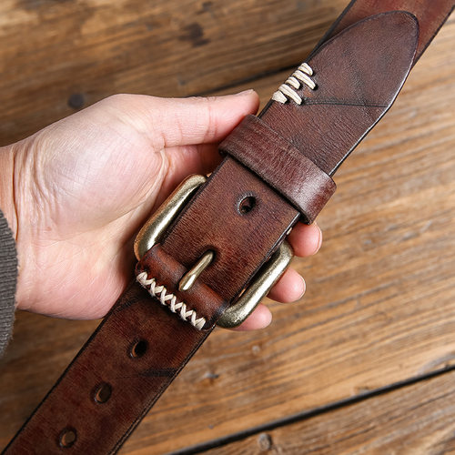 虞先生铜扣男复古做旧头层牛皮