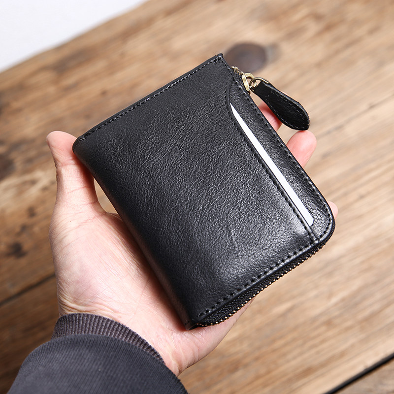 新款真皮钱包男短款复古头层牛皮拉链钱夹银包小众设计个性小钱包