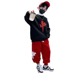 国潮元旦儿童街舞演出服男童嘻哈架子鼓套装秋冬幼儿园运动会班服