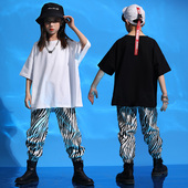 街舞服纯白黑T定制印字印花logo男童嘻哈宽松潮装 女爵士舞练功服8