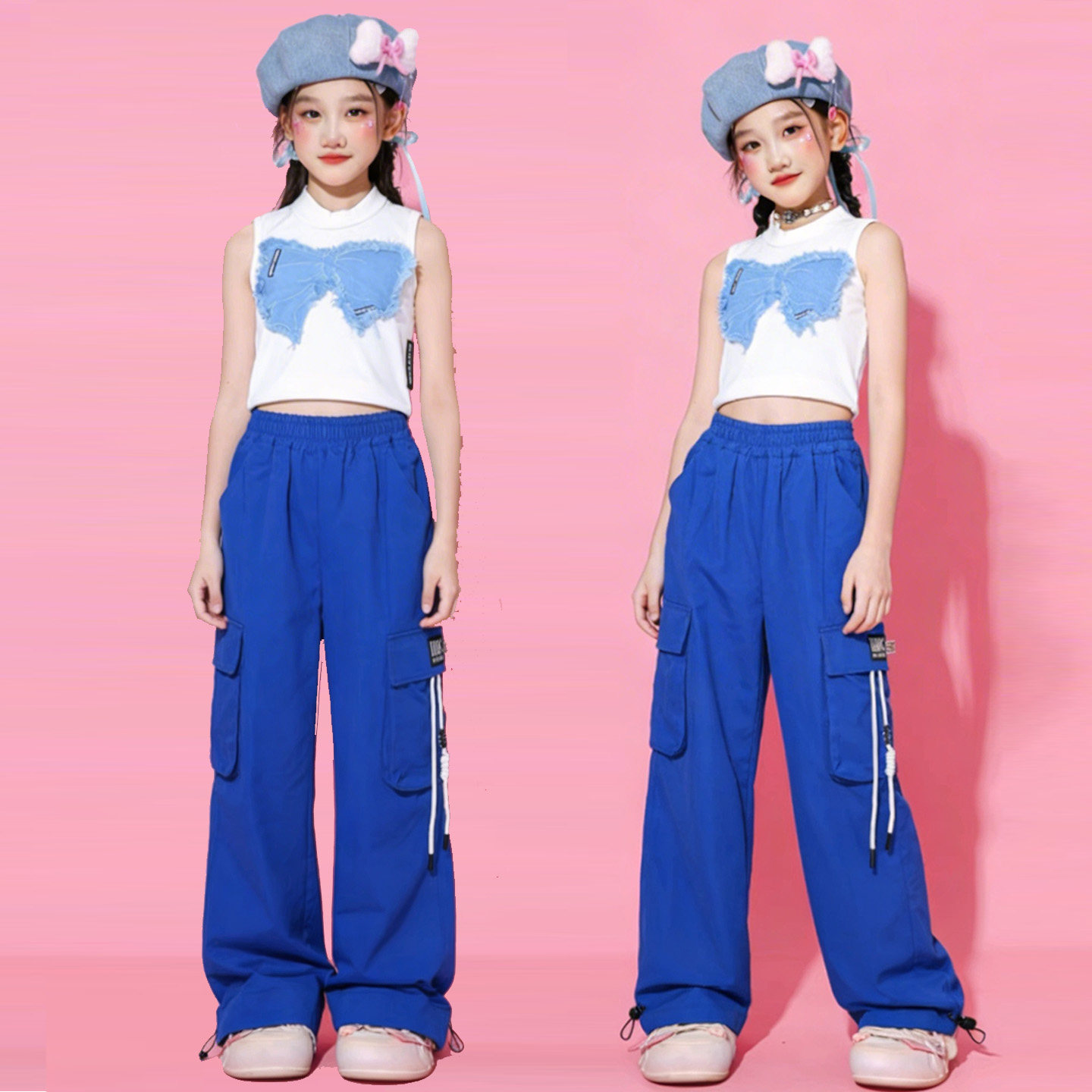 爵士舞服装女童儿童时髦表演服美式街头潮牌工装裤垂感宽松阔腿裤