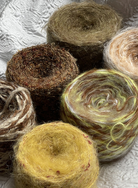 AARIC手作-黄棕色系段染马海毛渐变毛线团手编围巾毛衣针织毛线