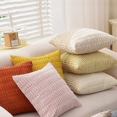 毛绒灯芯纯色抱枕彩色靠垫