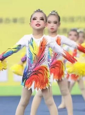 儿童啦啦操演出服长袖新款女童拉拉队表演服啦啦操爵士舞比赛服