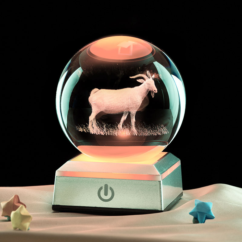 十二生肖羊发光水晶球小夜灯氛围灯生日礼物小摆件送男生
