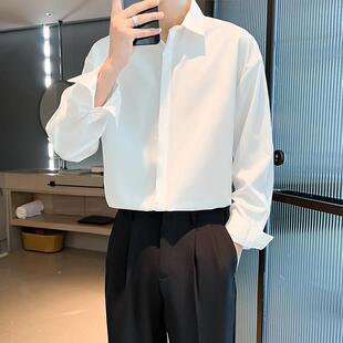 长袖衬衫男免烫春秋高级感男装痞帅潮流休闲上衣很仙垂感白色衬衣