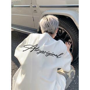 欧美高街字母印花t恤男款少年感穿搭白色短袖内搭美式正肩七分袖