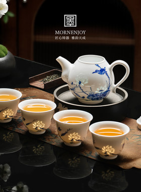玲珑瓷景德镇茶具套装高档青花玲珑盖碗青花瓷茶具陶瓷礼盒送长辈
