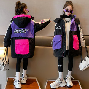 女童长款羽绒服冬季2023新款加厚小女孩宽松洋气时尚儿童保暖外套