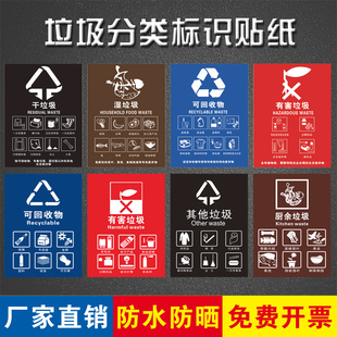 垃圾桶分类标识其它有害厨余干垃圾湿垃圾箱标签贴可回收不可回收标示贴纸提示牌危险废物固废电池回收指示贴