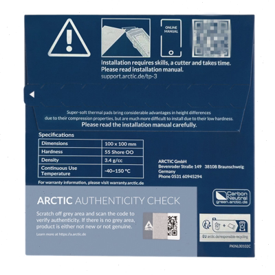 arctic tp-3高性能导热硅胶垫不导电10*10cm笔记本电脑显卡导热垫