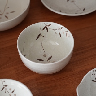 日本制 釉下彩美浓烧饭碗餐盘菜盘大盘子家用单个大盘子汤碗白樱