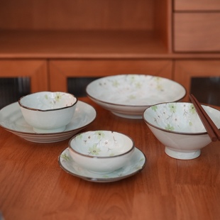 进口 米饭碗 釉下彩陶瓷盘子家用 面碗汤碗 美浓烧 大盘子 日本制