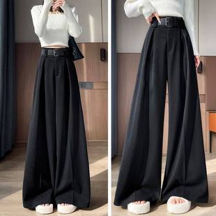 高腰显瘦遮胯休闲大脚长裤 加绒加厚毛呢洋气阔腿裤 女裤 新款 潮 冬季