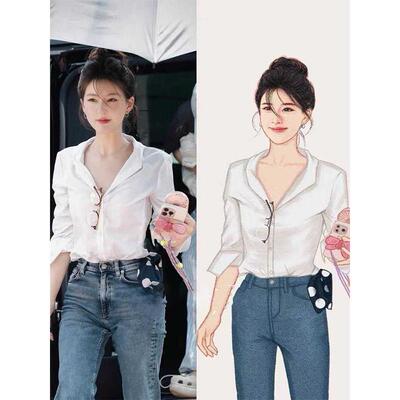 许我耀眼赵露思许研同款衣服气质职业露丝上衣穿搭夏季白色衬衫女