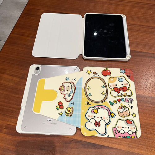 卡通猫iPad亚克力防弯笔槽保护壳