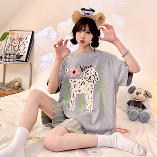 女士纯棉短袖 家居服套装 短裤 210斤可外穿卡通薄款 加大码 睡衣夏季