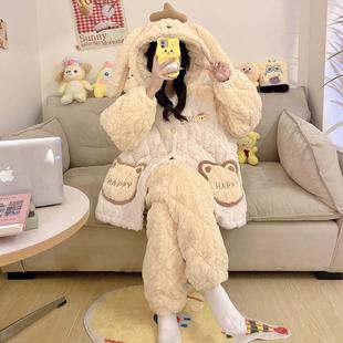 家居服套装 三层夹棉加绒加厚珊瑚绒卡通大码 睡衣女士冬季 2025新款