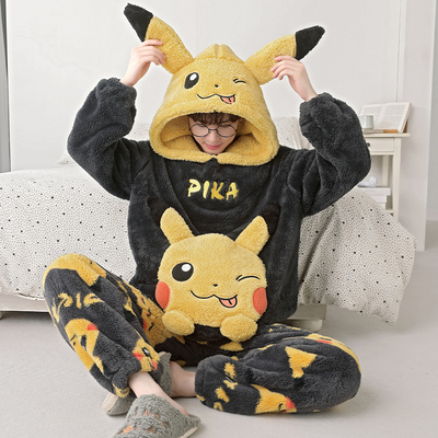 珊瑚绒加厚加绒卡通睡衣男士秋冬