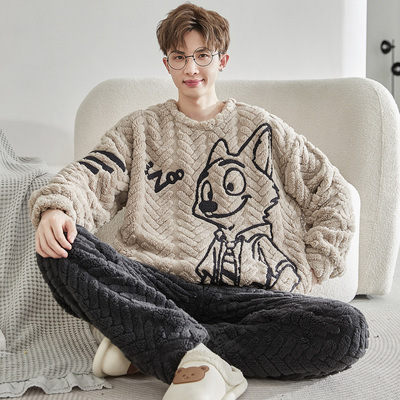 睡衣男士秋冬季珊瑚绒加厚加绒