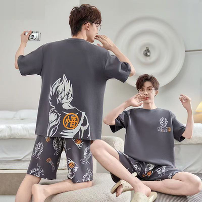 睡衣男士夏季纯棉短袖短裤薄款