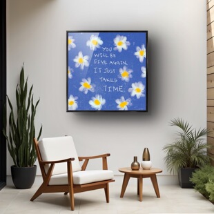 温柔治愈小雏菊装饰画蓝色系客厅沙发背景墙卧室床头画挂画高级感