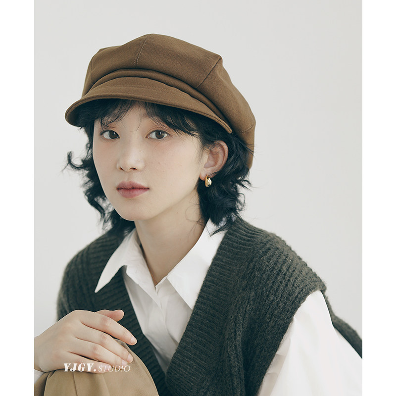 显脸小报童帽女秋冬韩版百搭鸭舌帽文艺复古八角帽冬季新款画家帽