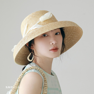 FUCHEMA原创自留草帽女夏出游百搭高级感大檐防晒帽海边遮阳帽子