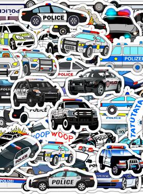 50张卡通警车消防车儿童交通工具早教贴纸笔记本手水杯防水装饰