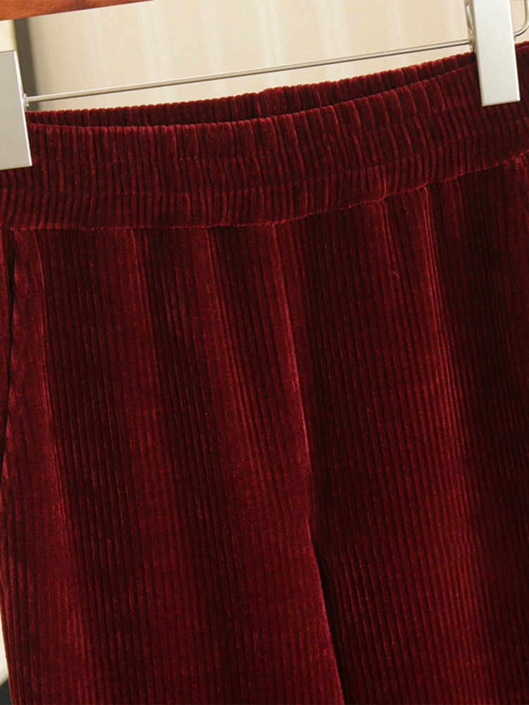 AMERICAN-STYLE HIGH-END SENSE OF FOREIGN VINTAGE RED STRETCH HIGH-WAISTED CORDUROY STRIPED VELVET WIDE-LEG PANTS TROUSERS WOMENS AUTUMN AND WINTER EUROPEAN GOODS