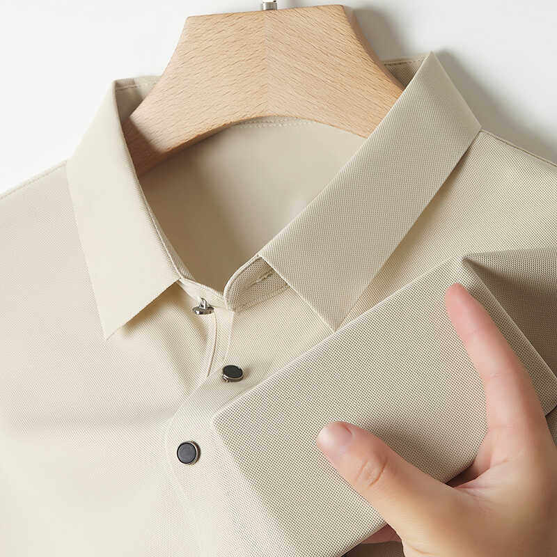 HIGH-END DAD WEAR TENCEL T-SHIRT MENS SUMMER NEW CASUAL ICE SILK SHORT SLEEVE SEAMLESS WRINKLE LAPEL POLO SHIRT