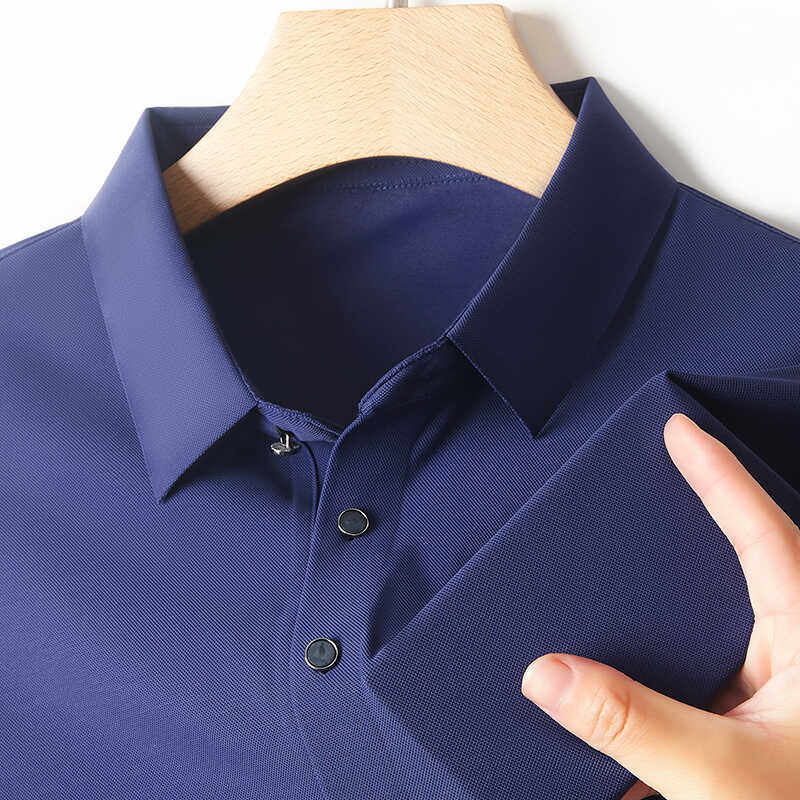 HIGH-END DAD WEAR TENCEL T-SHIRT MENS SUMMER NEW CASUAL ICE SILK SHORT SLEEVE SEAMLESS WRINKLE LAPEL POLO SHIRT