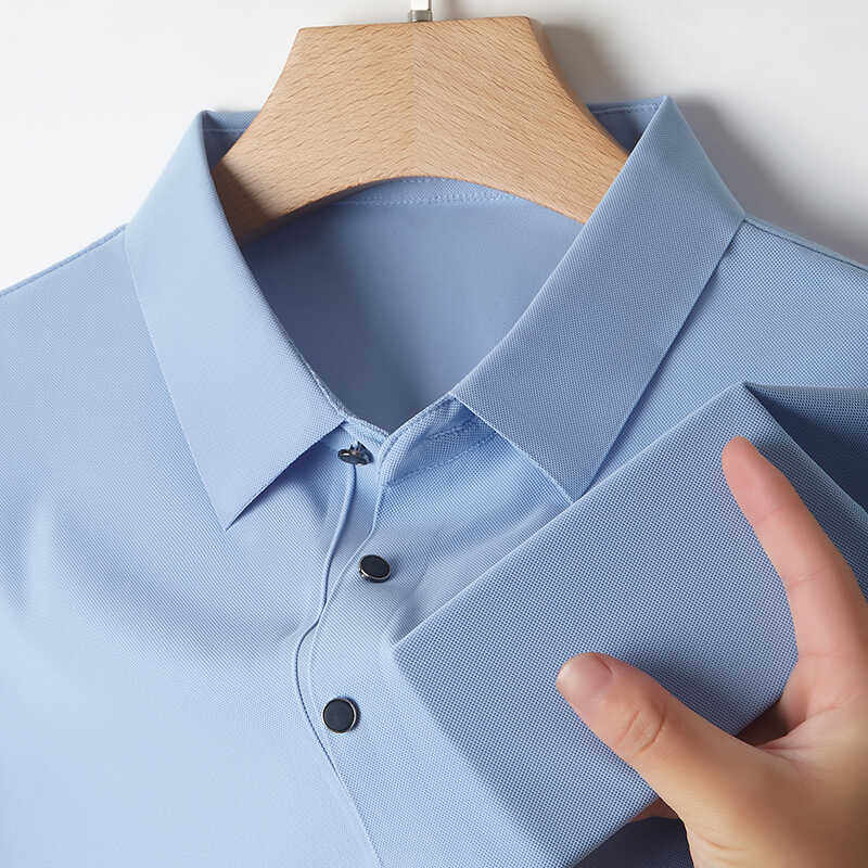 HIGH-END DAD WEAR TENCEL T-SHIRT MENS SUMMER NEW CASUAL ICE SILK SHORT SLEEVE SEAMLESS WRINKLE LAPEL POLO SHIRT