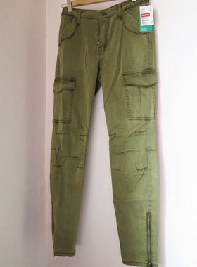 HM H&M墨绿色修身长裤休闲裤露营工装裤显瘦