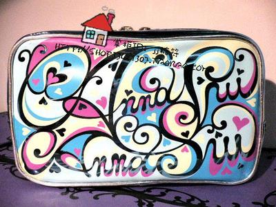 Anna sui安娜苏annasui十周年LOGO双层化妆包刷具包手拿包