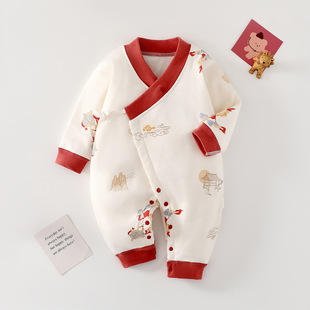 0-2岁婴幼儿纯棉40克夹棉连体衣a类男女宝宝保暖爬服新生儿棉哈衣