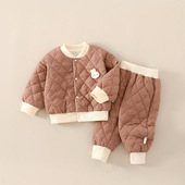A类宝宝120克夹棉加厚棉袄儿童外穿棉衣棉裤 2岁婴幼儿绗棉套装