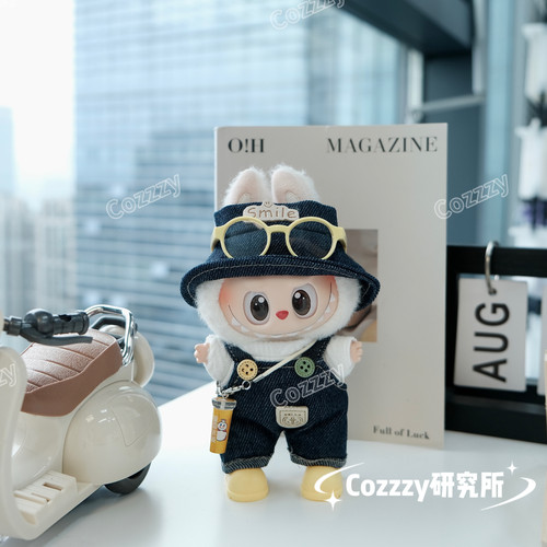 Labubu 3.0前方高能潮流娃衣牛仔包含帽子鞋子17cm搪胶盲盒挂件