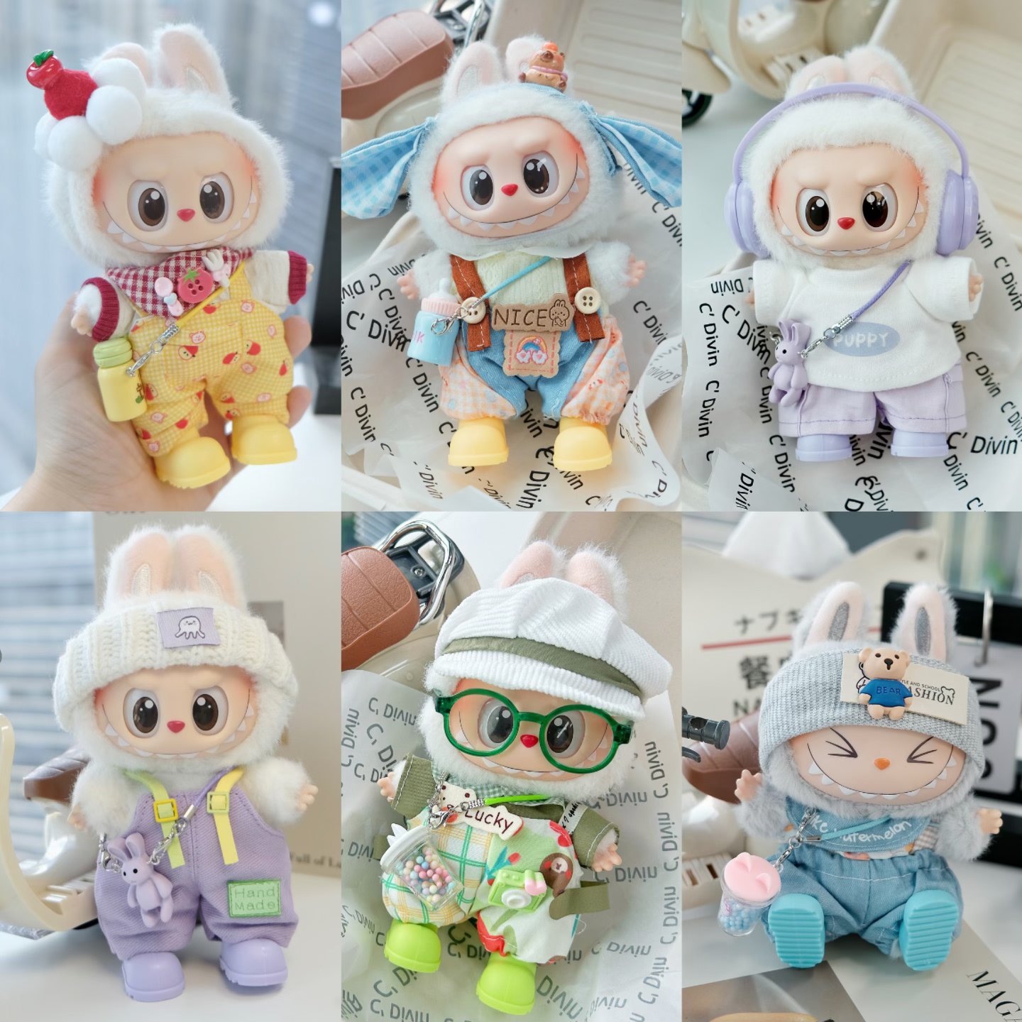 labubu六件套含眼镜鞋子！拉布布搪胶衣服娃衣一代二代三代多巴胺