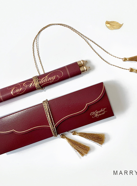 MarrySo马铃薯欧式卷轴请帖 红色复古结婚喜帖 绿粉蓝色流苏请柬