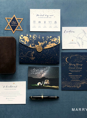 MarrySo马铃薯原创定制 蓝色红色星空喜帖 创意照片请帖 请柬流程