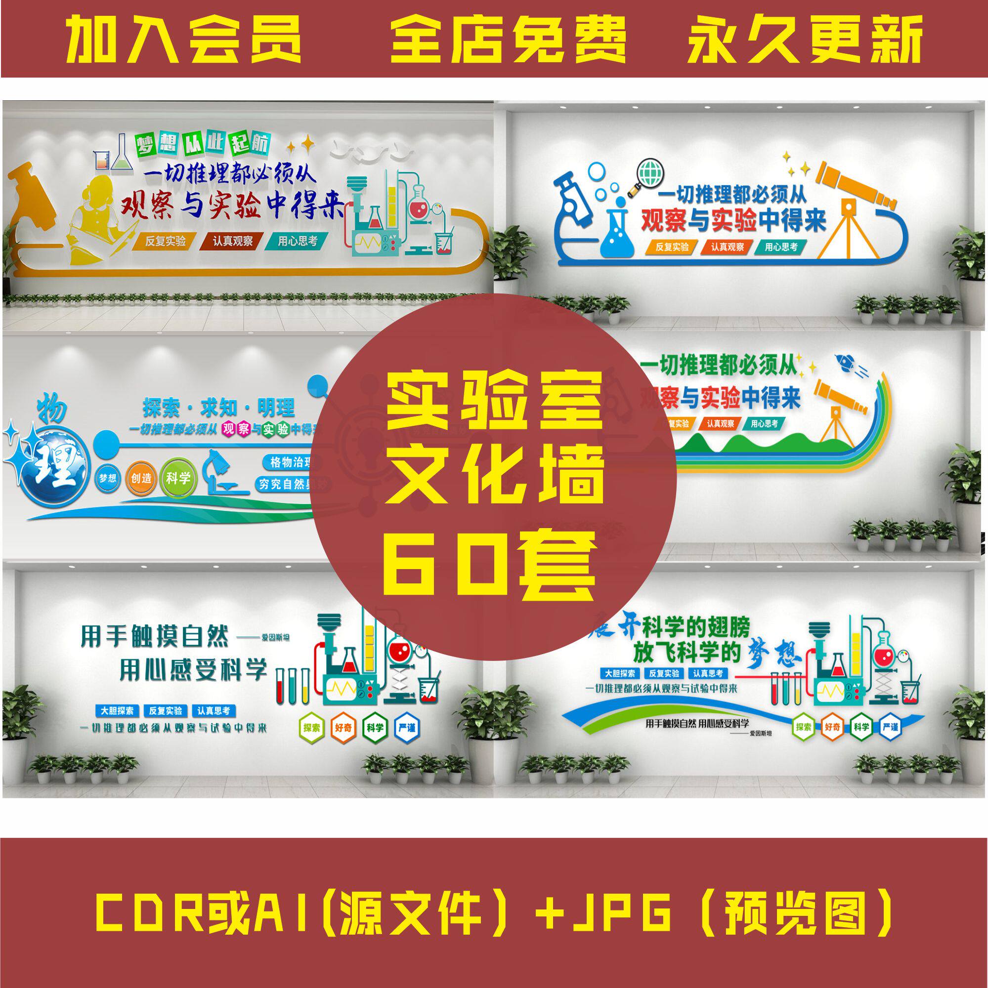 校园化学生物计算机科学实验室文化墙班级教室背景设计素材b03