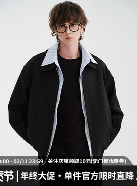 MIDASHAND男生撞色翻领夹克秋冬新款miu系假两件外套老钱百搭上衣